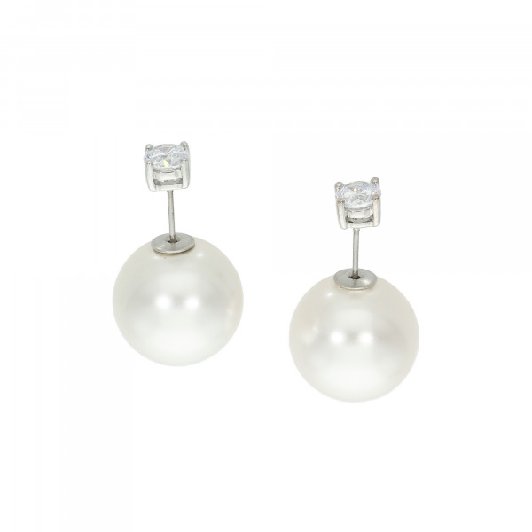 Ohrstecker mit Perle weiß in Mallorca Qualität groß und Zirkonia 16 mm / 5 mm