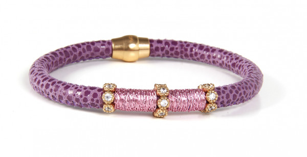 Armband Leder/Kupfer lila mit Zirkonia