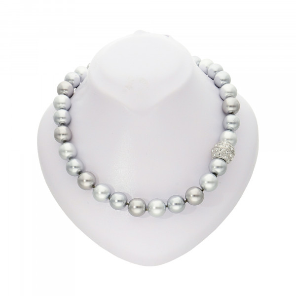 Perlenkette "XXL" grau mit Magnetverschluss silber