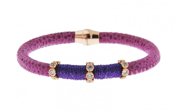 Armband Leder/ Kupfer violett mit Zirkonia