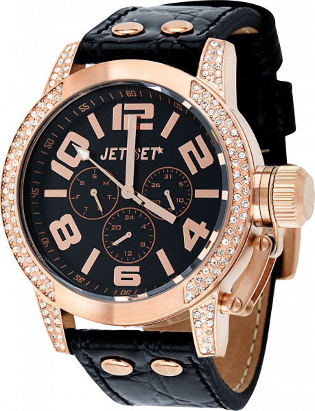 Armbanduhr "Jet Set" San Remo schwarz / roségoldfarbig mit weißen Kristallen J7414R-257