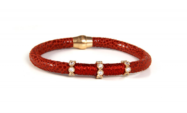 Armband Leder/Kupfer rot mit Zirkonia