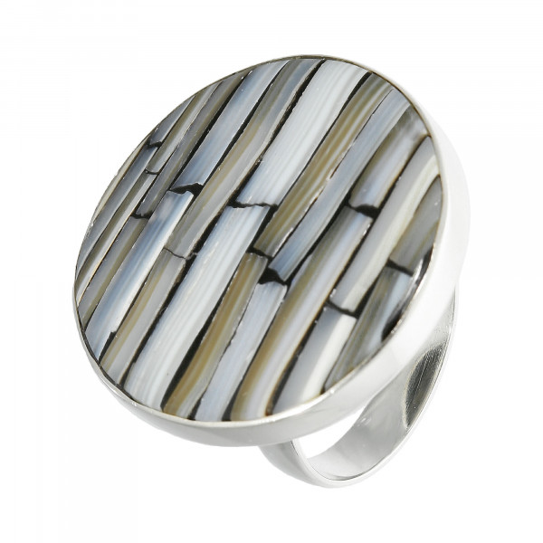 Ring 925 Silber mit grau gemusterten Stein