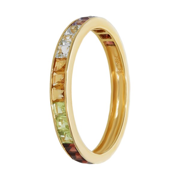 Ring Gelbgold 375 mit Farbedelsteinen im Karreeschliff