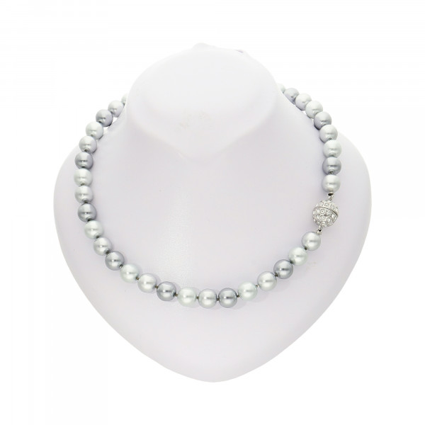 Perlenkette hellgrau/dunkelgrau mit Magnetverschluss silber