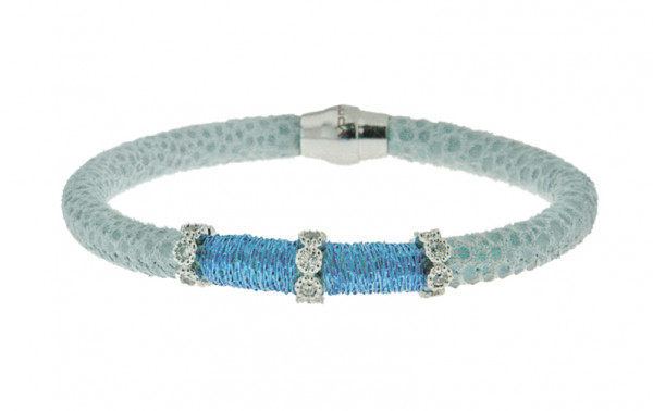 Armband Leder/ Kupfer hellblau mit Zirkonia