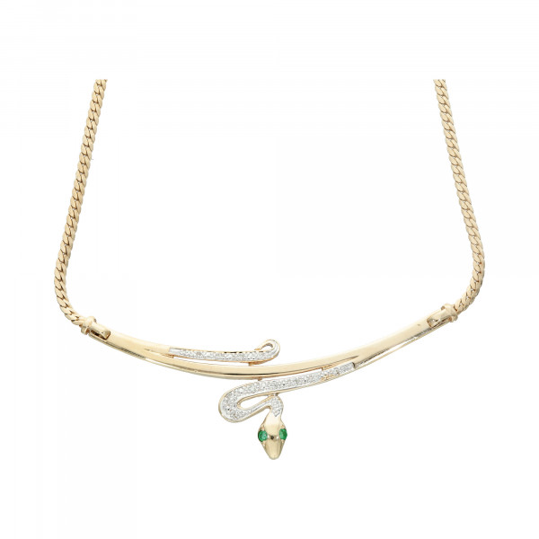 Collier 585 bicolor 42 cm " Schlange“mit Diamanten und Smaragden
