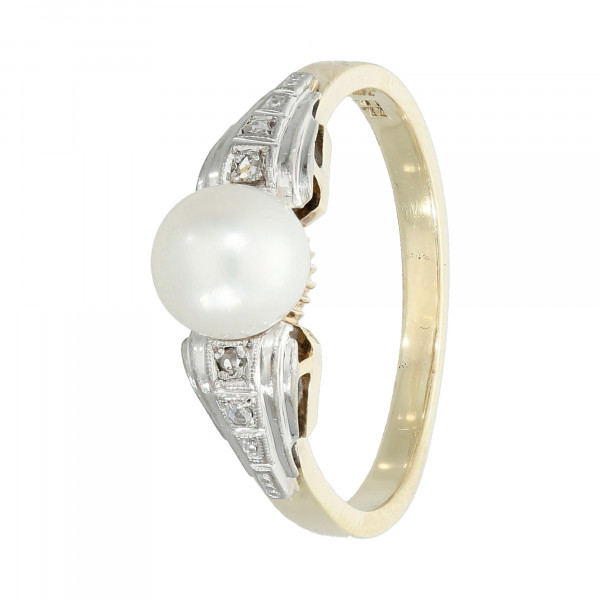 Ring 585 Gelbgold/Weißgold mit Diamant und Perle