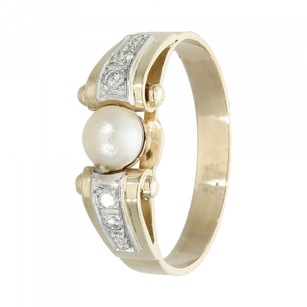 Ring 585 bicolor mit Brillant und Perle