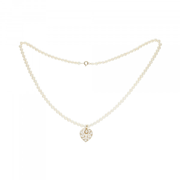 Perlenkette einreihig mit Schloss Gelbgold 585 und Anhänger 585 „Herz mit Perlen“
