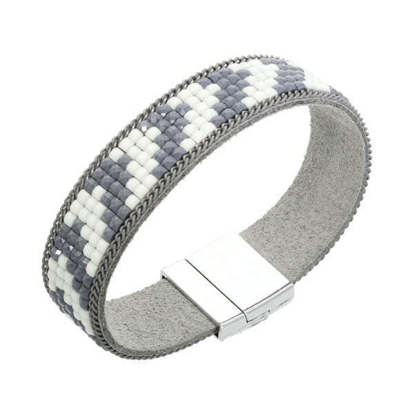 Armband Leder grau/weiß