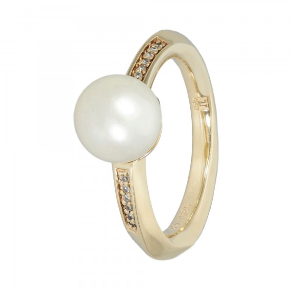 Ring Gelbgold 585 mit 1 großen Perle und Brillanten ca.0,06 ct.